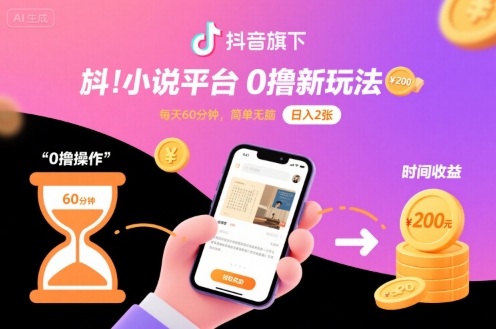 抖音旗下小说平台0撸新玩法，每天挂G60分钟，简单无脑，日入2张【揭秘】-nangewz