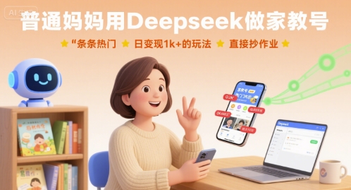 普通妈妈用Deepseek做家教号，条条热门，日变现1k+的玩法，直接抄作业-nangewz