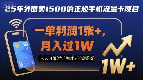 25年外面卖1500的正规手机流量卡项目，一单利润1张+，月入过1W，人人可做(推广技术+正规渠道)【揭秘】-nangewz