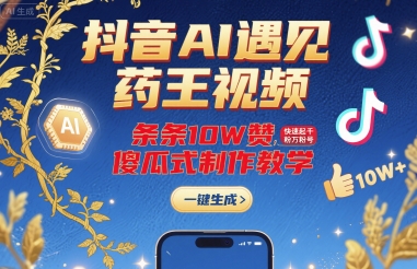 抖音AI遇见药王视频，条条10W赞，快速起千粉万粉号，傻瓜式制作教学-nangewz