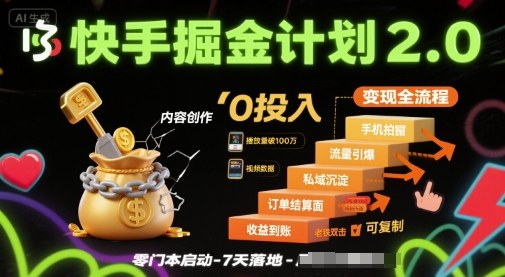 快手掘金计划2.0，快手电商变现全流程，简单可复制，0投入-nangewz
