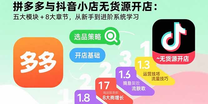 拼多多与抖音小店无货源开店：五大模块+8大章节，从新手到进阶系统学习-nangewz