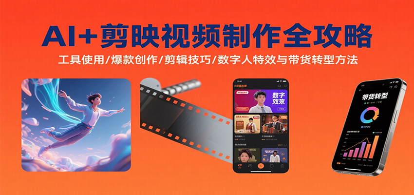 AI+剪映视频制作全攻略：工具使用/爆款创作/剪辑技巧/数字人特效与带货转型方法-nangewz