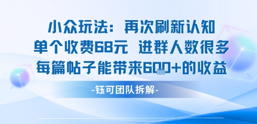 小众玩法再次刷新认知单个收费68米进群人数很多每篇帖子能带来6张的收益-nangewz