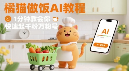 有趣的橘猫买菜做饭视频，用AI一键搞定，1分钟教会你，快速起千粉万粉号-nangewz