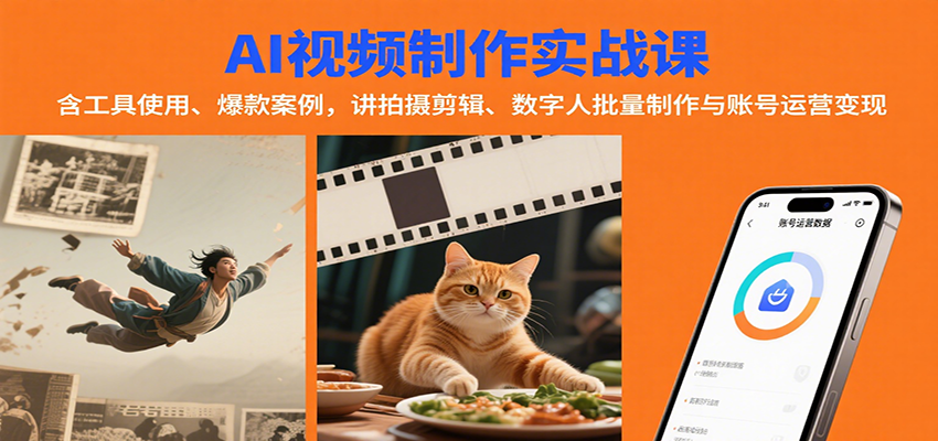 AI视频制作实战：含工具使用、爆款案例，讲拍摄剪辑、数字人批量制作与账号运营变现-nangewz
