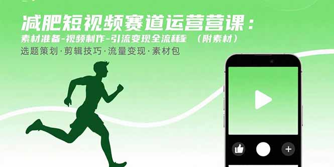 减肥短视频赛道运营课：素材准备-视频制作-引流变现全流程 (附素材-nangewz