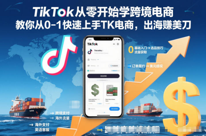 TikTok从零开始学跨境电商，教你从0-1快速上手TK电商，出海賺美刀-nangewz