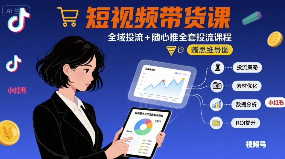 最新短视频带货课，全域投流+随心推全套投流课程+思维导图-nangewz