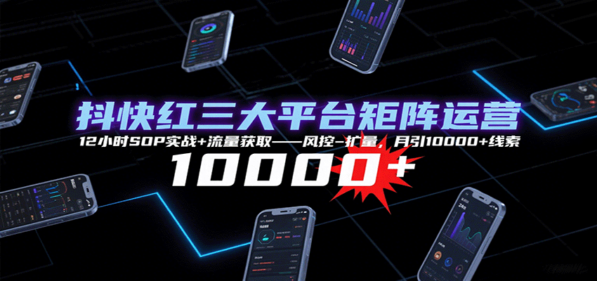 抖快红三大平台矩阵运营，12小时SOP实战+流量获取-风控-扩量，月引10000+线索-nangewz