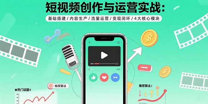 短视频创作与运营实战：基础搭建/内容生产/流量运营/变现闭环/4大核心模块-nangewz