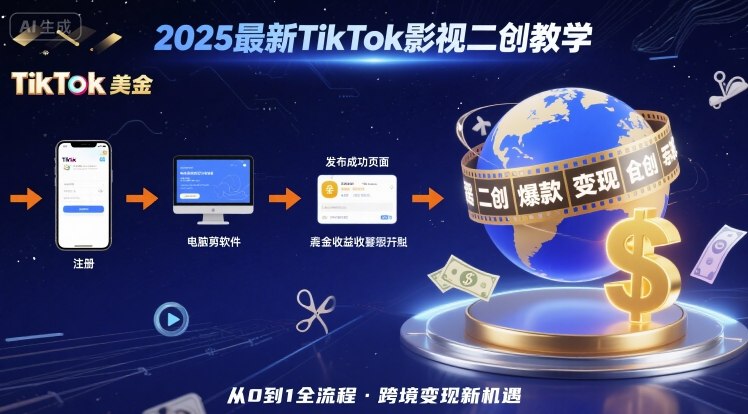 2025年最新TikTok影视二创教学，从注册到发布撸美金全流程，跨境变现新机遇-nangewz
