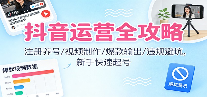 抖音运营全攻略：注册养号/视频制作/爆款输出/违规避坑，新手快速起号-nangewz