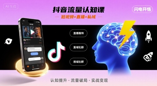 抖音流量认知课，短视频+直播+私域，认知提升，闪电开悟-nangewz