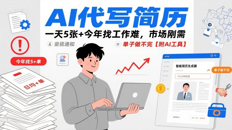 AI代写简历，一天5张+今年找工作难，市场刚需，单子做不完【附AI工具】-nangewz