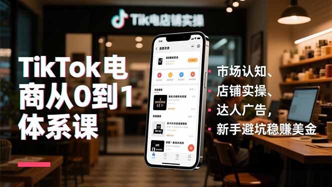 TikTok电商从0到1体系课，市场认知、店铺实操、达人广告，新手避坑稳赚美金-nangewz