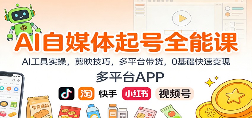 AI自媒体起号全能课：AI工具实操，剪映技巧，多平台带货，0基础快速变现-nangewz