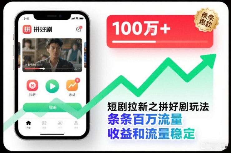 短剧拉新之拼好剧玩法，条条百万流量，收益和流量稳定-nangewz