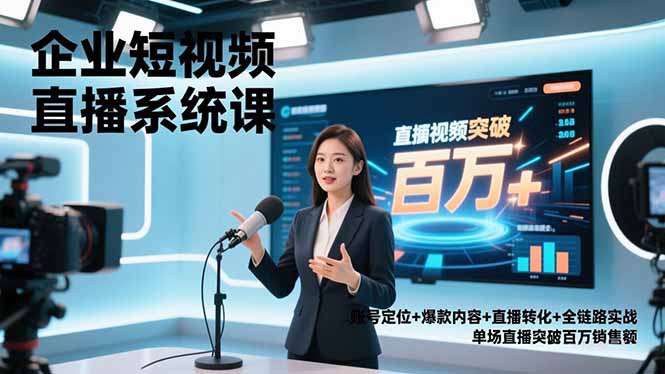 企业短视频直播系统课，账号定位+爆款内容+直播转化+全链路实战，单场直播突破百万销售额-nangewz