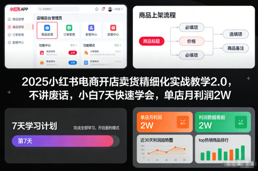 2025小红书电商开店卖货精细化实战教学2.0，不讲废话，小白7天快速学会，单店月利润2W-nangewz
