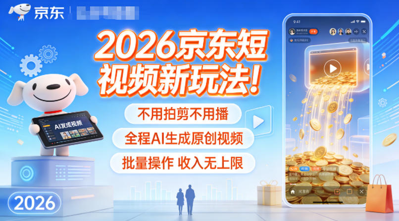2026京东短视频新玩法！不用拍剪不用播，全程AI生成原创视频，批量操作收入无上限-nangewz