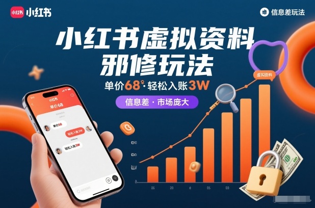 小红书虚拟资料邪修玩法，单价68，轻松入账3W，信息差玩法，市场庞大-nangewz