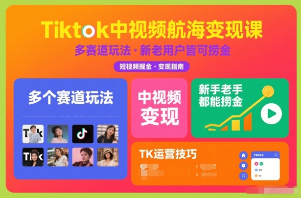 Tiktok中视频航海变现课，多个赛道玩法，新手老手都能在TK中视频捞金-nangewz