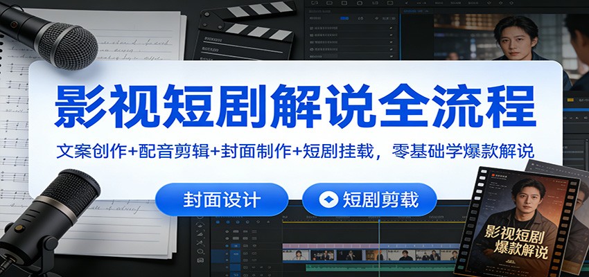 影视短剧解说全流程：文案创作+配音剪辑+封面制作+短剧挂载，零基础学爆款解说-nangewz