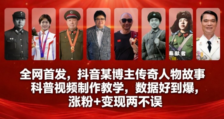 全网首发，抖音某博主传奇人物故事科普视频制作教学，数据好到爆，涨粉+变现两不误-nangewz